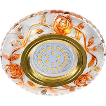 Светильник ECOLA MR16 LD7071 GU5.3 встр. искристый с подсветкой "Розы" Прозрачный и Янтарь / Золото 25x95 Светильник ECOLA MR16 LD7071 GU5.3 встр. искристый с подсветкой "Розы" Прозрачный и Янтарь / Золото 25x95